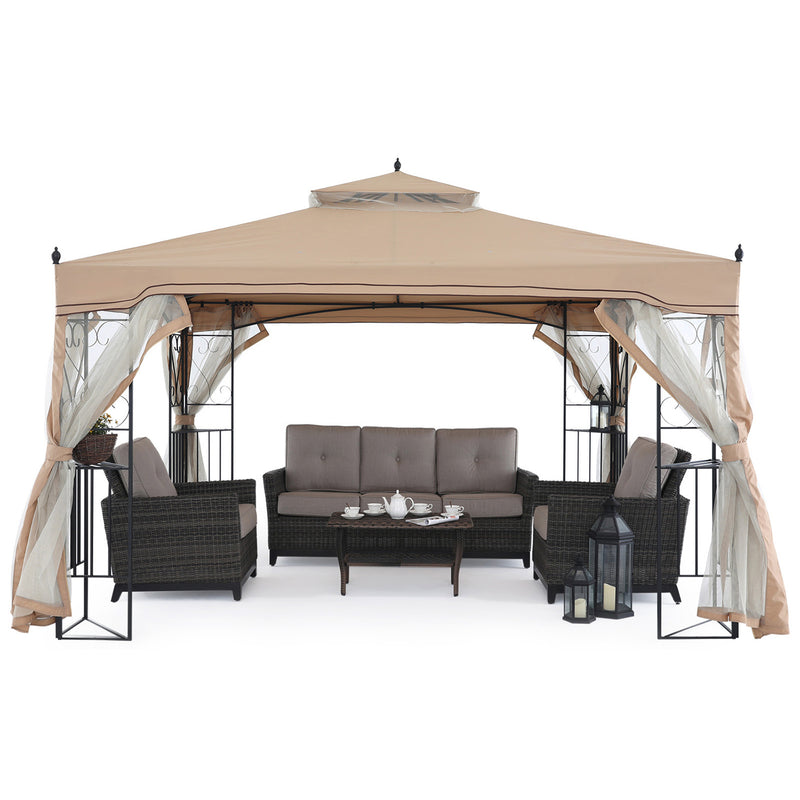 Load image into Gallery viewer, 10x10/10x12 Patio Outdoor Gazebo with Netting Screen Walls and Corner Shelf Design