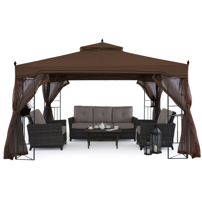 Load image into Gallery viewer, 10x10/10x12 Patio Outdoor Gazebo with Netting Screen Walls and Corner Shelf Design