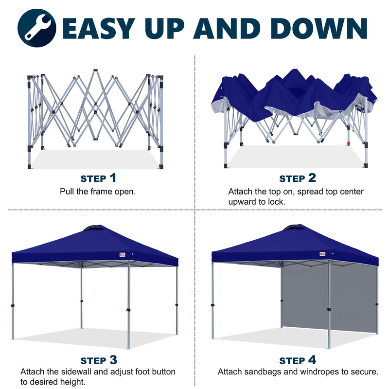 Load image into Gallery viewer, Leisure Sports Durable Ez Pop-Up Canopy Tent with One Sidewall - 8x8, 10x10, 12x12