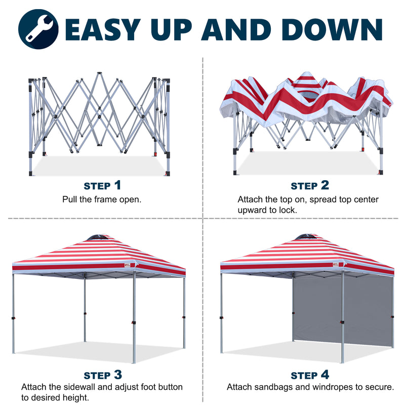 Load image into Gallery viewer, Leisure Sports Durable Ez Pop-Up Canopy Tent with One Sidewall - 8x8, 10x10, 12x12