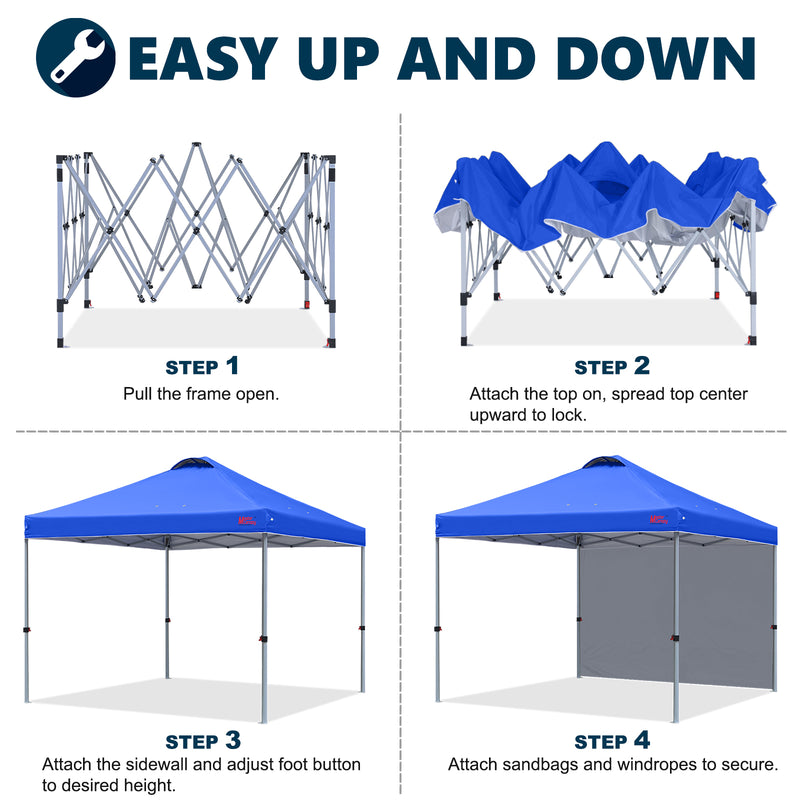 Load image into Gallery viewer, Leisure Sports Durable Ez Pop-Up Canopy Tent with One Sidewall - 8x8, 10x10, 12x12