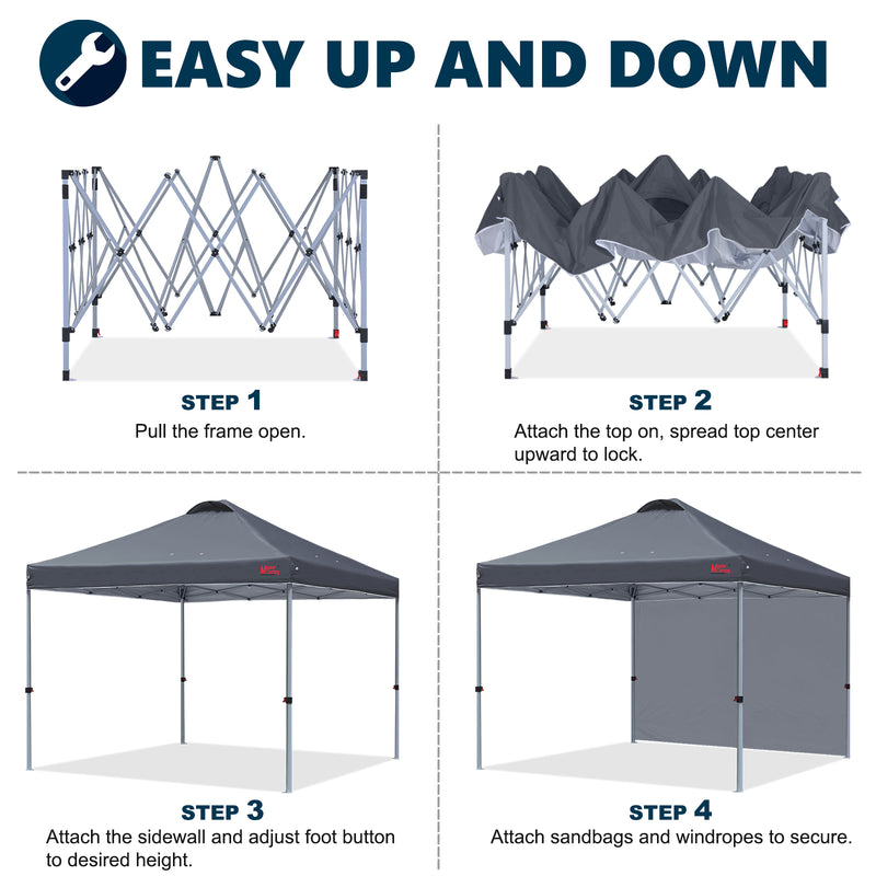 Load image into Gallery viewer, Leisure Sports Durable Ez Pop-Up Canopy Tent with One Sidewall - 8x8, 10x10, 12x12