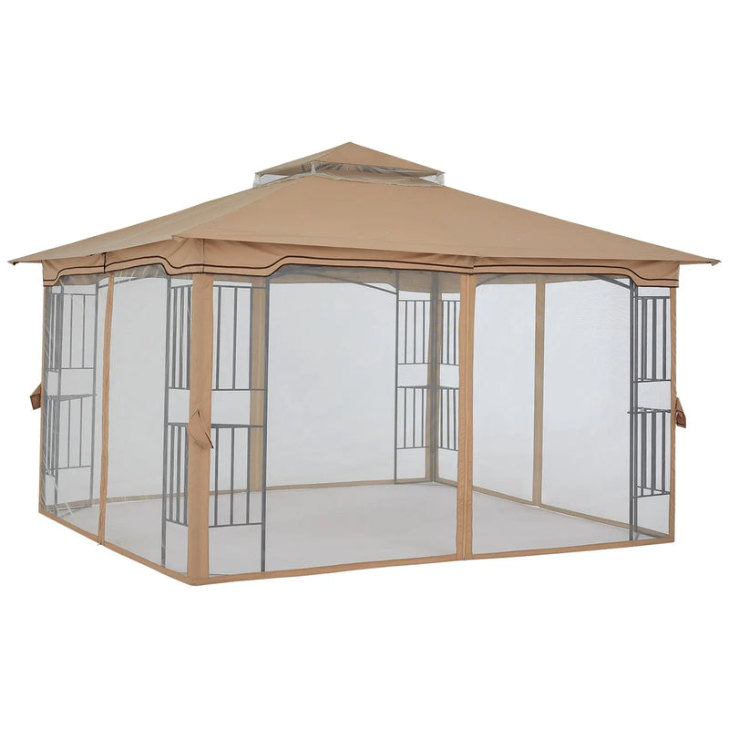 Load image into Gallery viewer, 11x11 Patio Outdoor Gazebo with Netting Screen Walls and Corner Shelf Design-CA