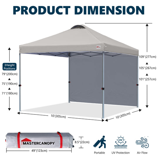 Leisure Sports Durable Pop-Up Canopy Tent with Sidewall - 8x8, 10x10