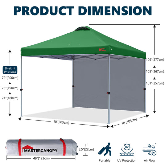 Leisure Sports Durable Ez Pop-Up Canopy Tent with One Sidewall - 8x8, 10x10, 12x12