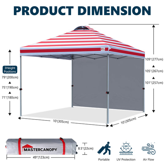 Leisure Sports Durable Ez Pop-Up Canopy Tent with One Sidewall - 8x8, 10x10, 12x12