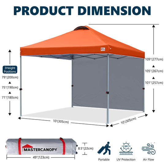 Leisure Sports Durable Pop-Up Canopy Tent with Sidewall - 8x8, 10x10