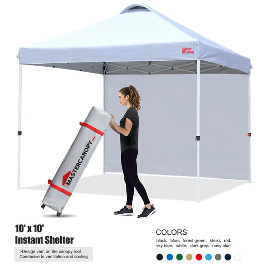 Leisure Sports Durable Ez Pop-Up Canopy Tent with One Sidewall - 8x8, 10x10, 12x12