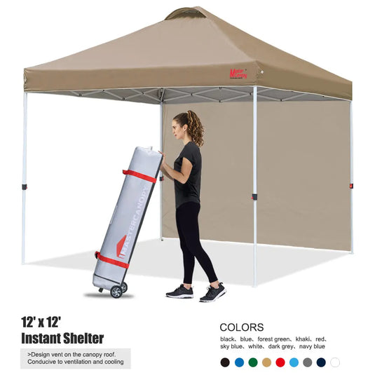 Leisure Sports Durable Ez Pop-Up Canopy Tent with One Sidewall - 8x8, 10x10, 12x12
