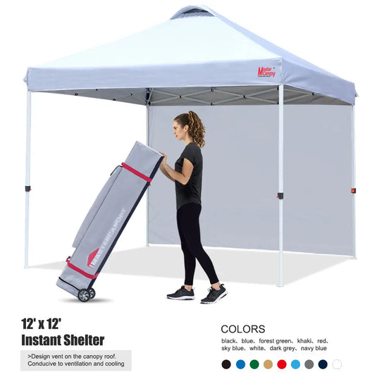 Leisure Sports Durable Ez Pop-Up Canopy Tent with One Sidewall - 8x8, 10x10, 12x12
