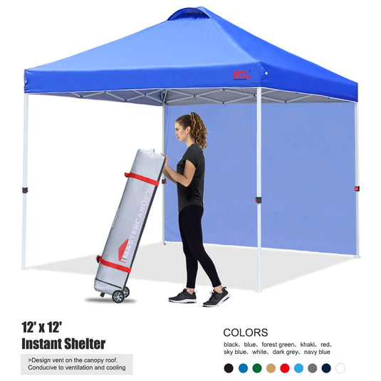 Leisure Sports Durable Ez Pop-Up Canopy Tent with One Sidewall - 8x8, 10x10, 12x12