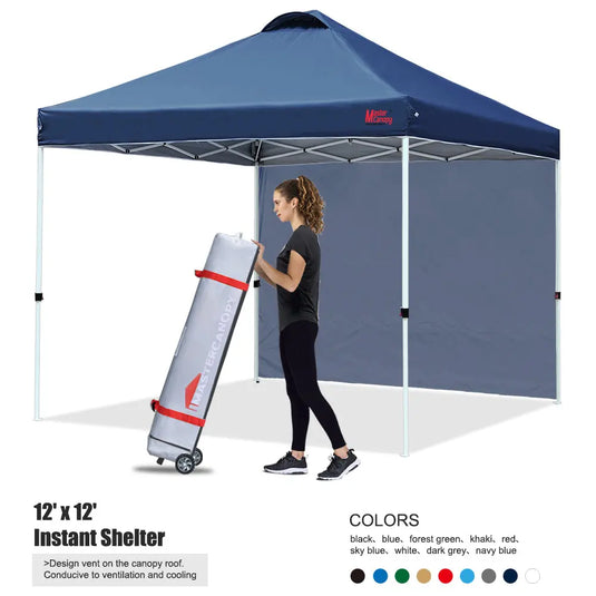 Leisure Sports Durable Ez Pop-Up Canopy Tent with One Sidewall - 8x8, 10x10, 12x12