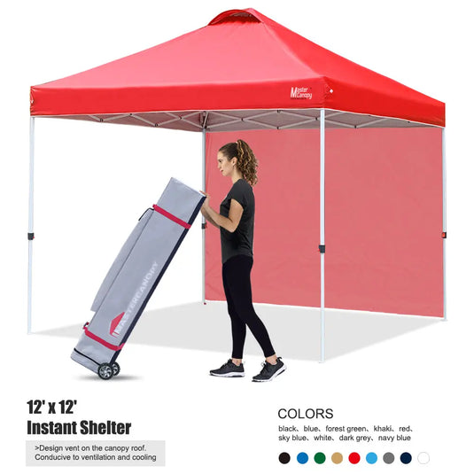 Leisure Sports Durable Ez Pop-Up Canopy Tent with One Sidewall - 8x8, 10x10, 12x12