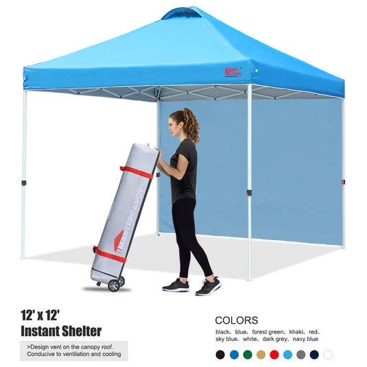 Leisure Sports Durable Ez Pop-Up Canopy Tent with One Sidewall - 8x8, 10x10, 12x12