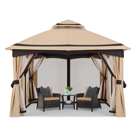 8x8/10x10/10x12 Outdoor Double Soft-Top Patio Gazebo with Mosquito Netting