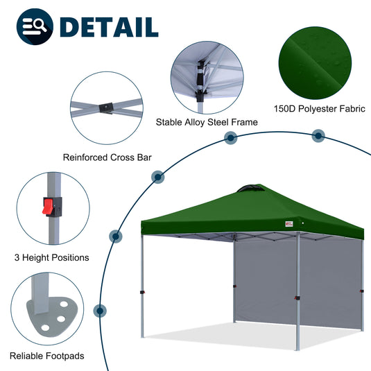 Leisure Sports Durable Pop-Up Canopy Tent with Sidewall - 8x8, 10x10