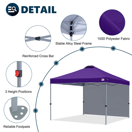 Leisure Sports Durable Pop-Up Canopy Tent with Sidewall - 8x8, 10x10