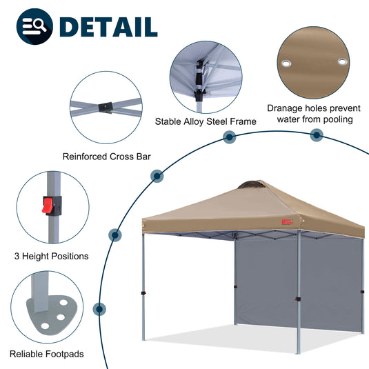 Leisure Sports Durable Ez Pop-Up Canopy Tent with One Sidewall - 8x8, 10x10, 12x12