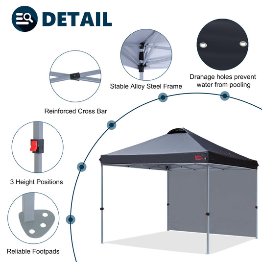 Leisure Sports Durable Ez Pop-Up Canopy Tent with One Sidewall - 8x8, 10x10, 12x12