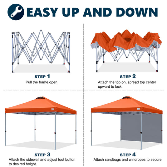 Leisure Sports Durable Pop-Up Canopy Tent with Sidewall - 8x8, 10x10