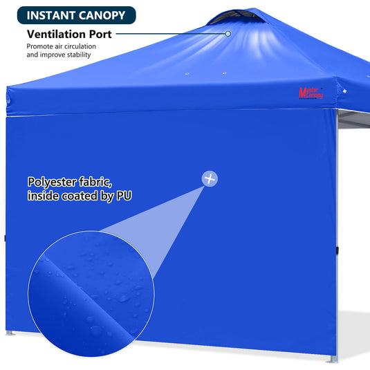 Leisure Sports Durable Ez Pop-Up Canopy Tent with One Sidewall - 8x8, 10x10, 12x12