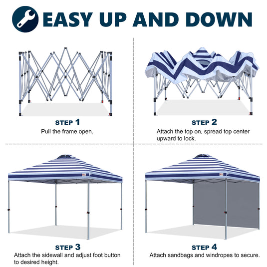 Leisure Sports Durable Ez Pop-Up Canopy Tent with One Sidewall - 8x8, 10x10, 12x12