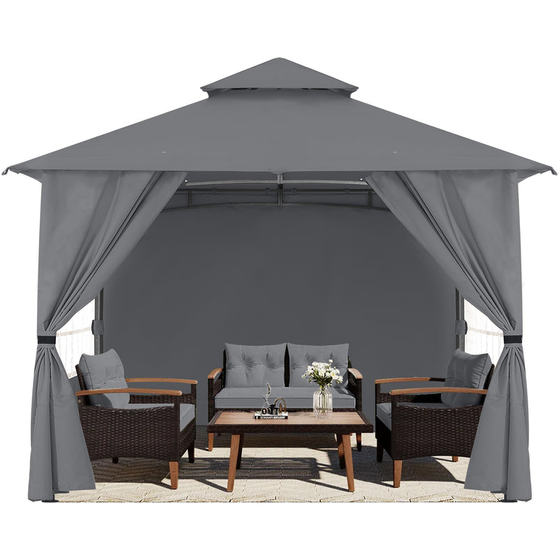 Load image into Gallery viewer, 9x9/10x12/11x11 Patio Outdoor Gazebo Steel Frame with Windows Curtains
