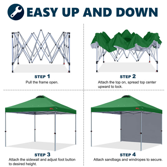 Leisure Sports Durable Ez Pop-Up Canopy Tent with One Sidewall - 8x8, 10x10, 12x12