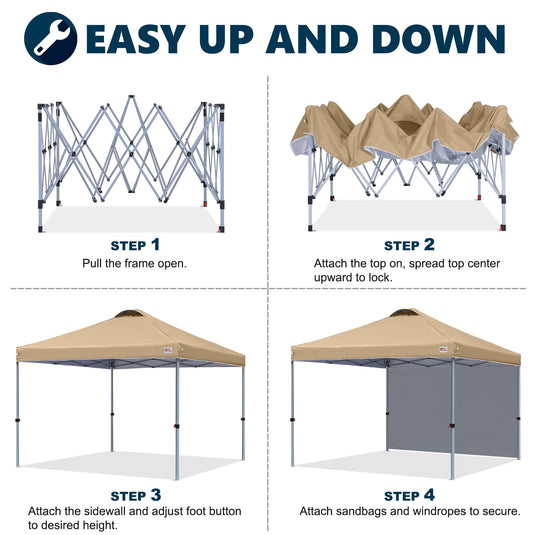 Leisure Sports Durable Pop-Up Canopy Tent with Sidewall - 8x8, 10x10