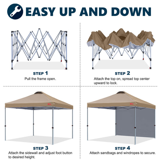 Leisure Sports Durable Ez Pop-Up Canopy Tent with One Sidewall - 8x8, 10x10, 12x12