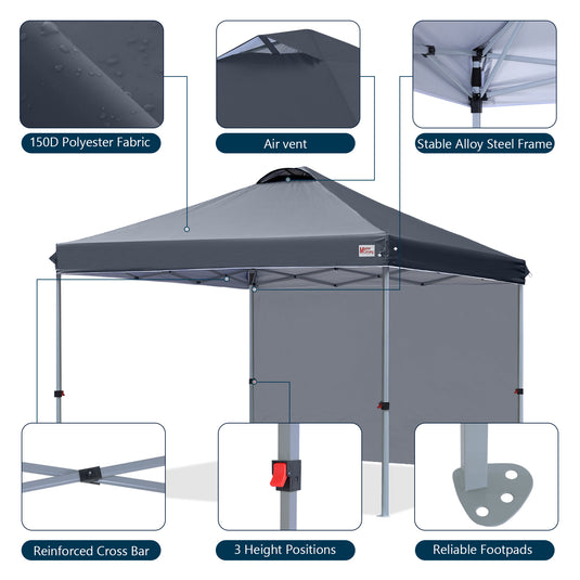 Leisure Sports Durable Ez Pop-Up Canopy Tent with One Sidewall - 8x8, 10x10, 12x12