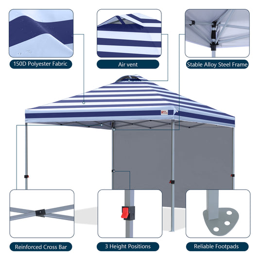 Leisure Sports Durable Ez Pop-Up Canopy Tent with One Sidewall - 8x8, 10x10, 12x12
