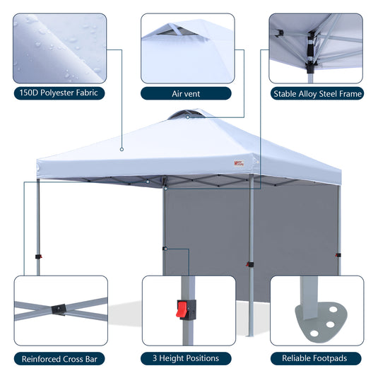 Leisure Sports Durable Ez Pop-Up Canopy Tent with One Sidewall - 8x8, 10x10, 12x12