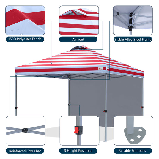 Leisure Sports Durable Ez Pop-Up Canopy Tent with One Sidewall - 8x8, 10x10, 12x12