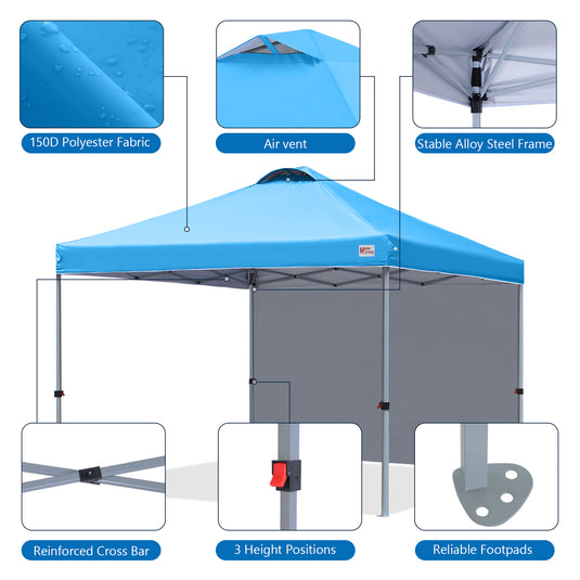 Leisure Sports Durable Ez Pop-Up Canopy Tent with One Sidewall - 8x8, 10x10, 12x12