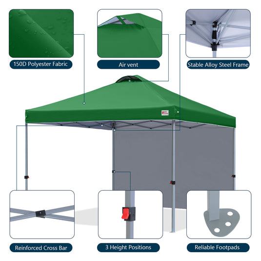 Leisure Sports Durable Ez Pop-Up Canopy Tent with One Sidewall - 8x8, 10x10, 12x12