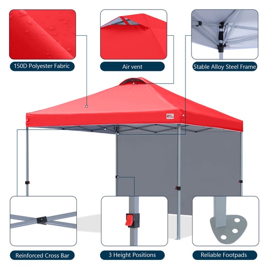 Leisure Sports Durable Ez Pop-Up Canopy Tent with One Sidewall - 8x8, 10x10, 12x12