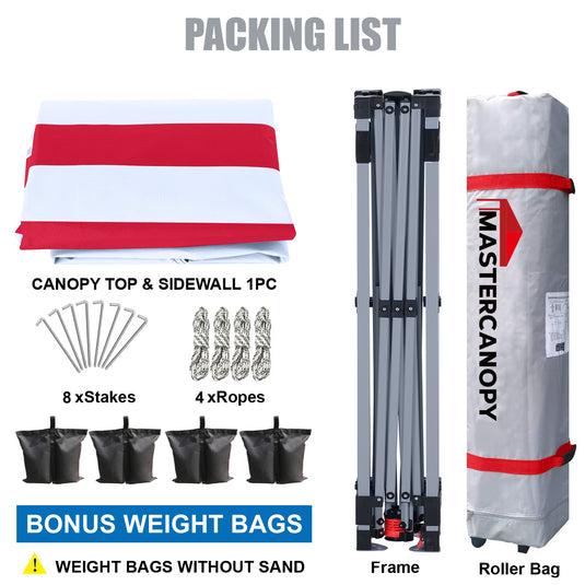 Leisure Sports Durable Ez Pop-Up Canopy Tent with One Sidewall - 8x8, 10x10, 12x12