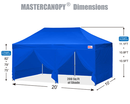 Mastercanopy Lite-30 Commercial Canopy Tent with Sidewalls - 10x10, 10x15, 10x20
