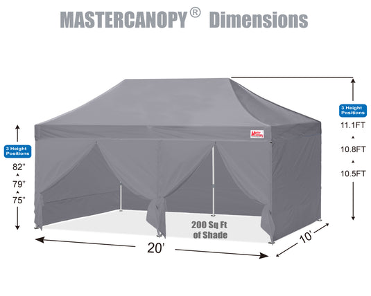 Mastercanopy Lite-30 Commercial Canopy Tent with Sidewalls - 10x10, 10x15, 10x20