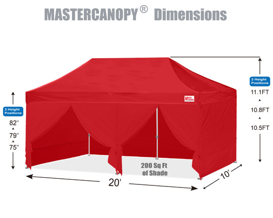 Mastercanopy Lite-30 Commercial Canopy Tent with Sidewalls - 10x10, 10x15, 10x20