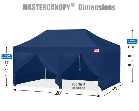 Mastercanopy Lite-30 Commercial Canopy Tent with Sidewalls - 10x10, 10x15, 10x20