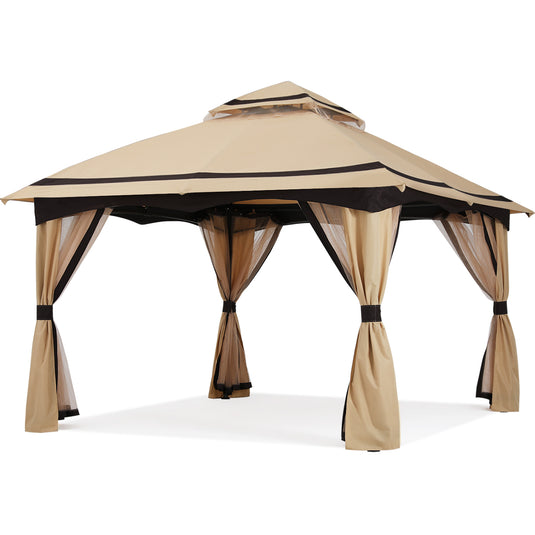 8x8/10x10/10x12 Outdoor Double Soft-Top Patio Gazebo with Mosquito Netting
