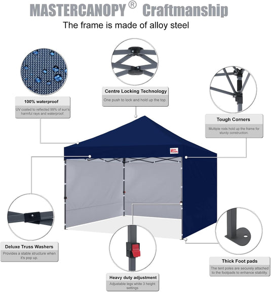 Leisure Sports Easy Pop-Up Canopy Tent with Sidewalls - 8x8, 10x10, 12x12