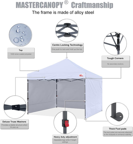 Leisure Sports Easy Pop-Up Canopy Tent with Sidewalls - 8x8, 10x10, 12x12