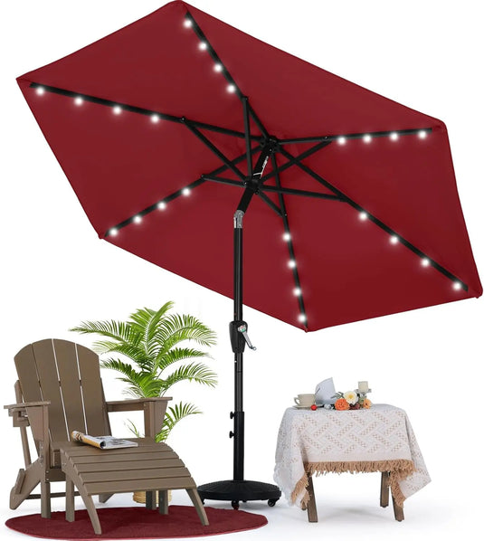 MASTERCANOPY Patio Umbrella with 32 Solar LED Lights 6/8 Ribs-CA