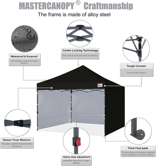 Leisure Sports Easy Pop-Up Canopy Tent with Sidewalls - 8x8, 10x10, 12x12
