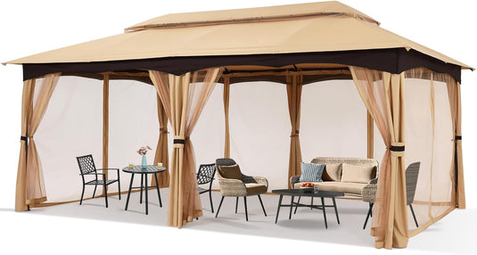 10x20 Outdoor Patio Gazebo with Steel Frame and Netting Walls-CA