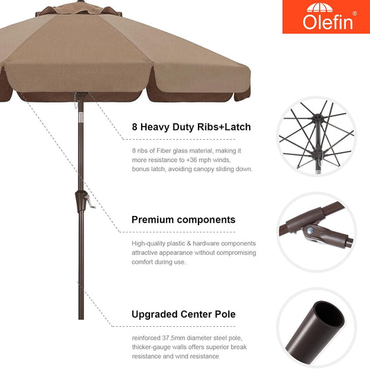 MASTERCANOPY 9FT Olefin Valance Patio Umbrella 5-Year-Non-Fading 8 Fiberglass Ribs