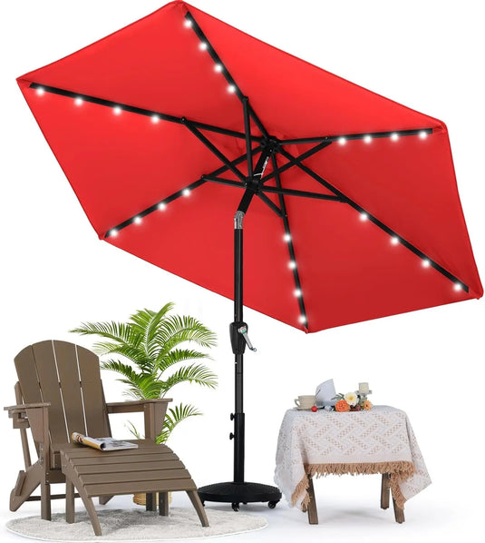 MASTERCANOPY Patio Umbrella with 32 Solar LED Lights 6/8 Ribs-CA